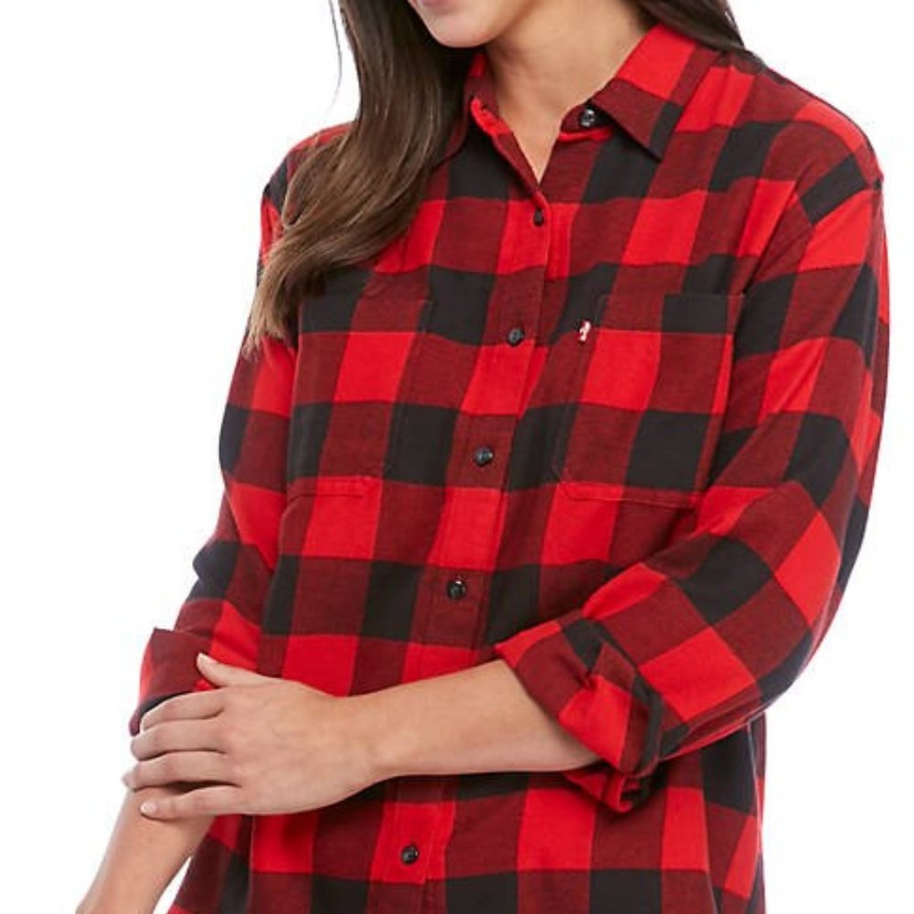 Mans Levi's Red Plaid Flannel Shirt XL
